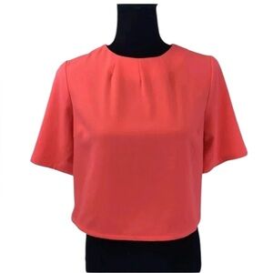 Quinn Womens Neon Pink Structured Crop Top Blouse Small
